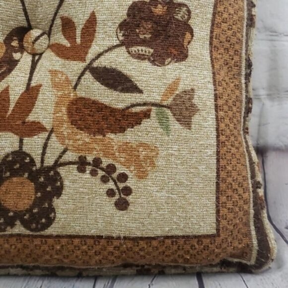Vintage Folk Art  Grandmacore Birds Brown Tan Throw Pillow - Picture 3 of 10
